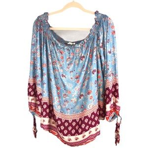 beachlunchlounge Blue and Burgundy Floral Tunic
